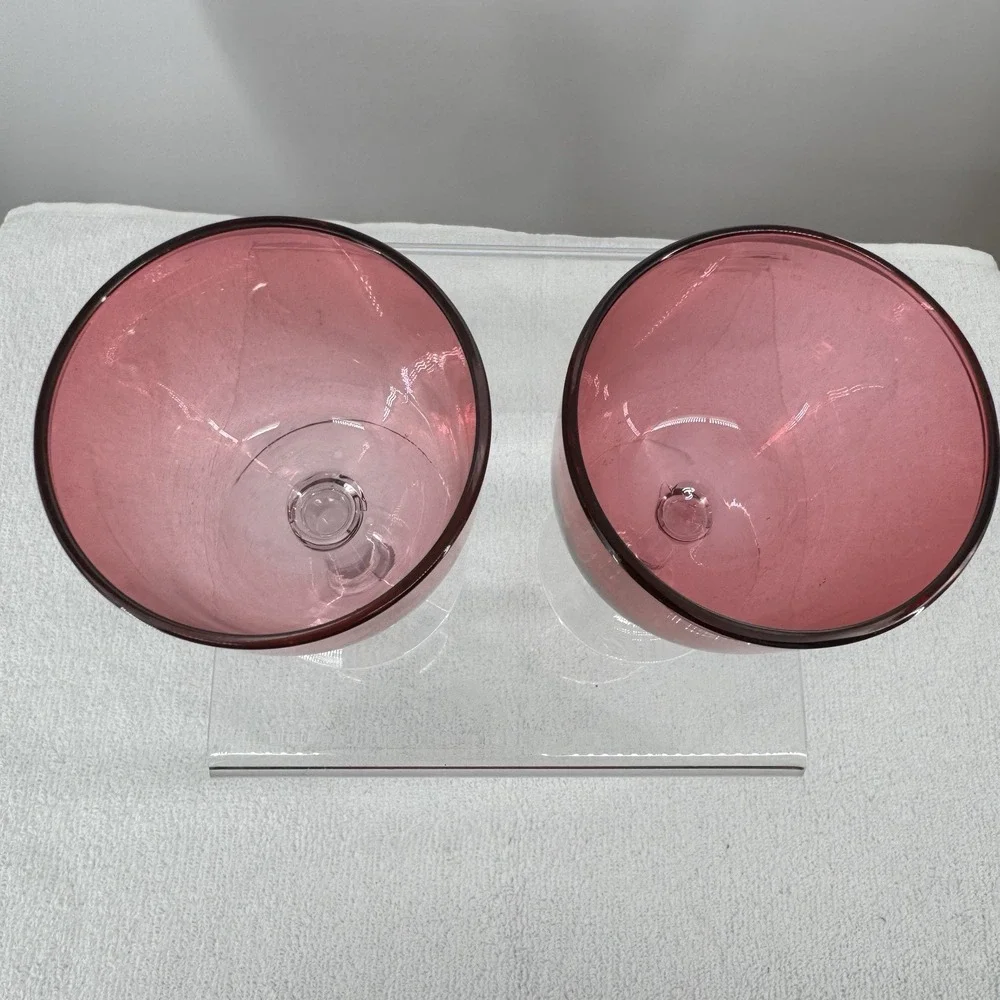 Pair‎ of Antique Cranberry Wine Glasses Excellent Condition